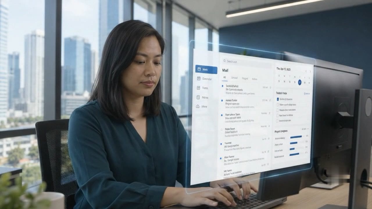 A woman at work in a high rise office